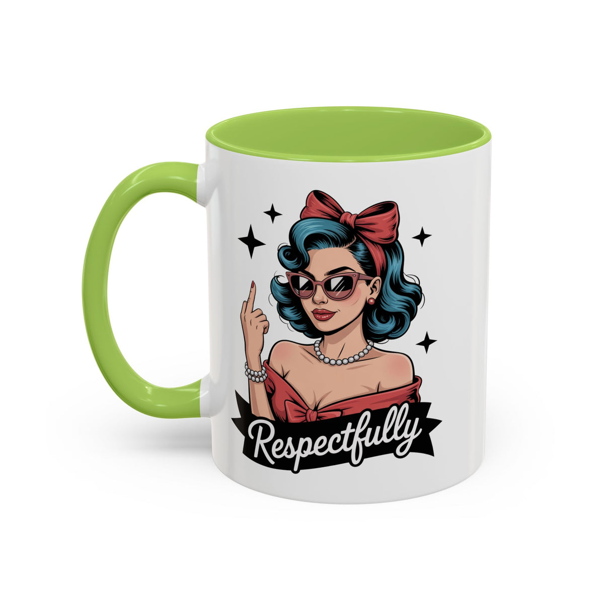 Retro Pinup Woman Saying Respectfully Mug | Vintage 50s Rockabilly, Retro, Jokes
