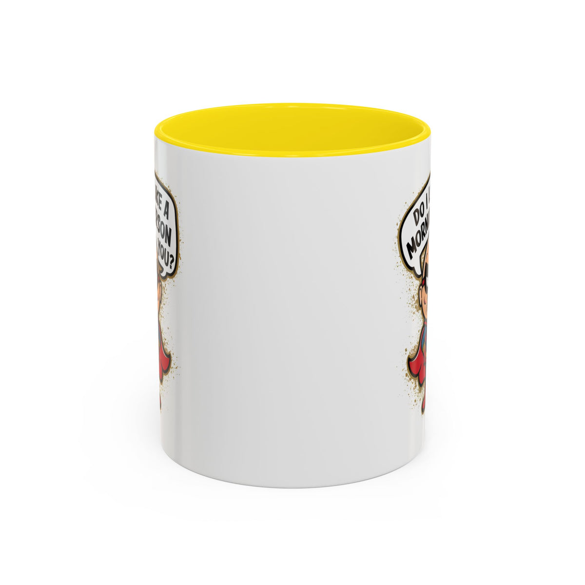 Grumpy Superhero Cartoon Do I Look Like A Morning Person Mug, Boss, Office Cup