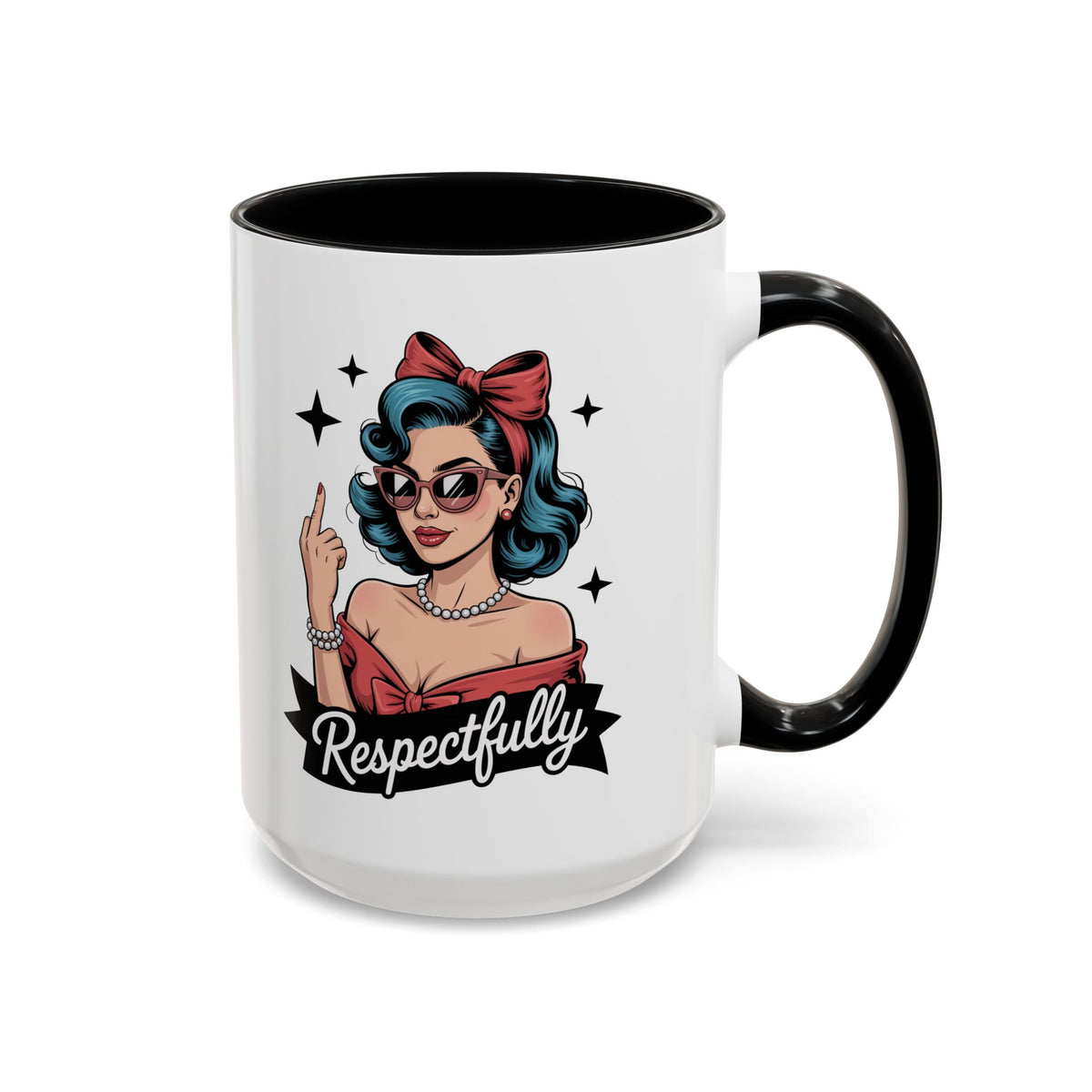 Retro Pinup Woman Saying Respectfully Mug | Vintage 50s Rockabilly, Retro, Jokes