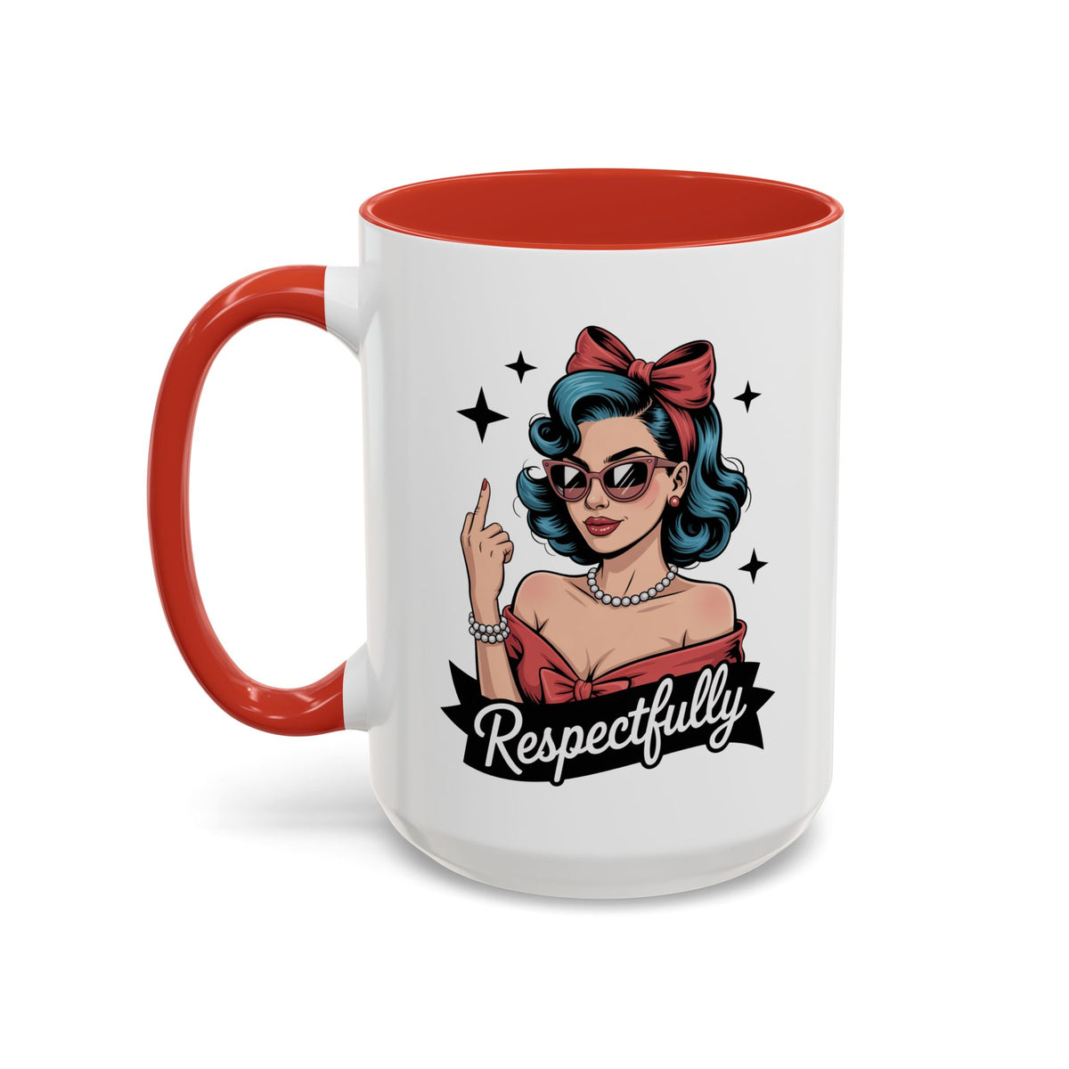 Retro Pinup Woman Saying Respectfully Mug | Vintage 50s Rockabilly, Retro, Jokes