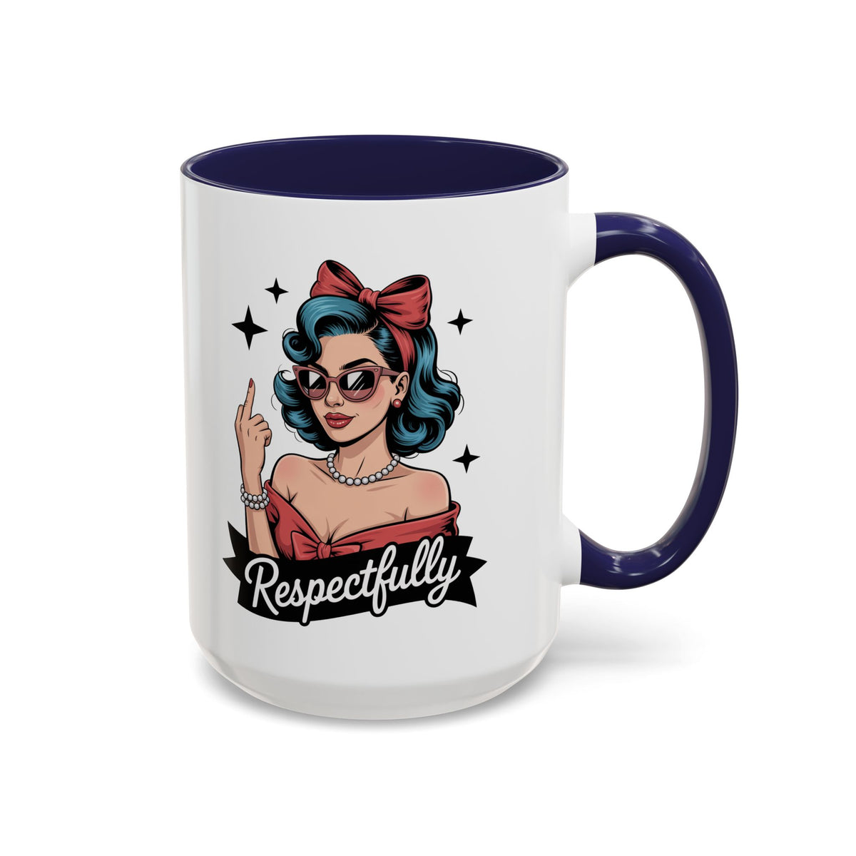 Retro Pinup Woman Saying Respectfully Mug | Vintage 50s Rockabilly, Retro, Jokes