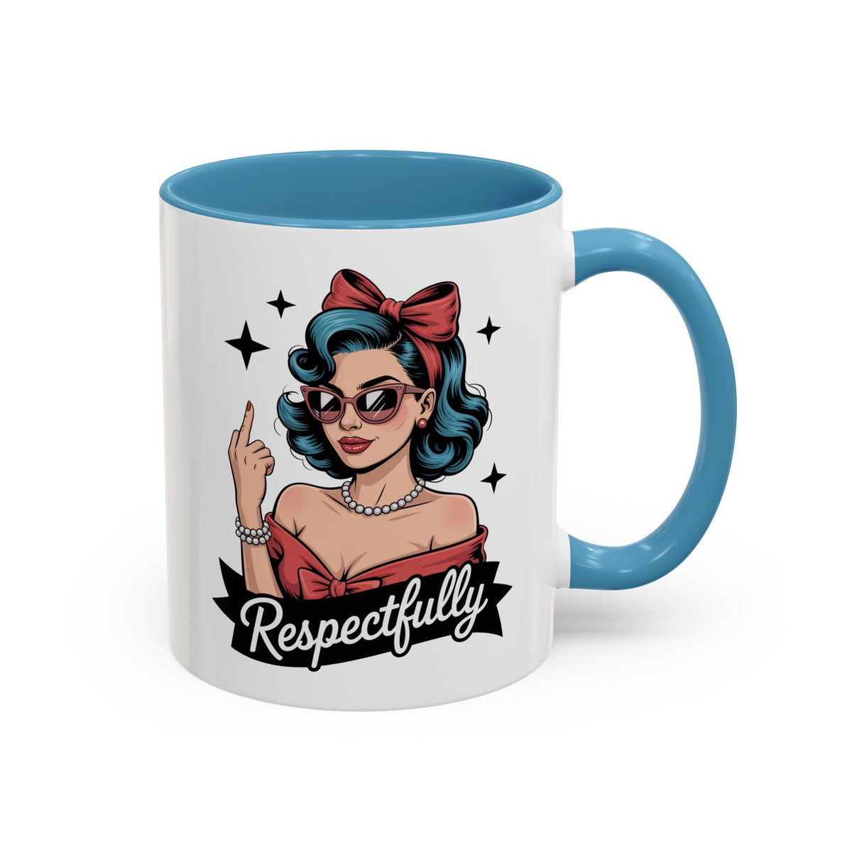 Retro Pinup Woman Saying Respectfully Mug | Vintage 50s Rockabilly, Retro, Jokes