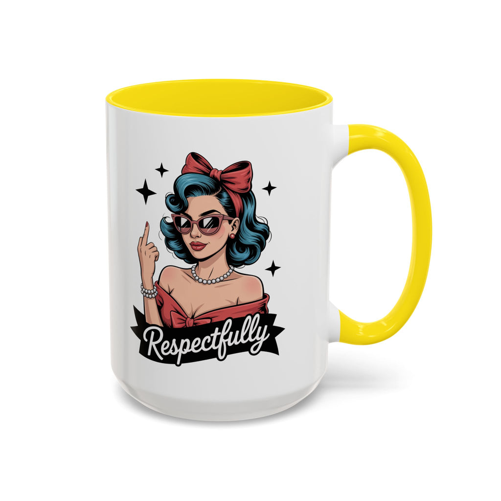 Retro Pinup Woman Saying Respectfully Mug | Vintage 50s Rockabilly, Retro, Jokes