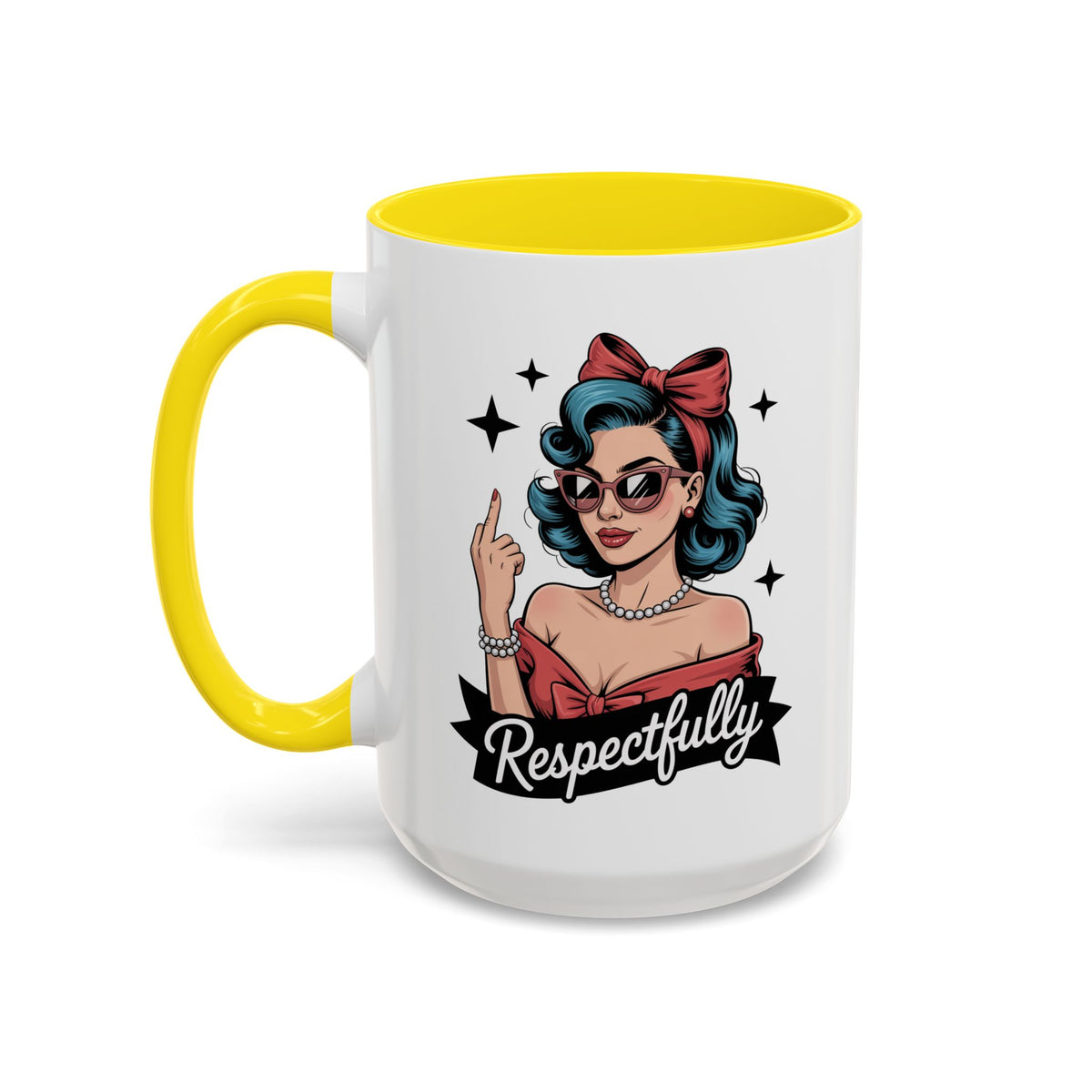 Retro Pinup Woman Saying Respectfully Mug | Vintage 50s Rockabilly, Retro, Jokes