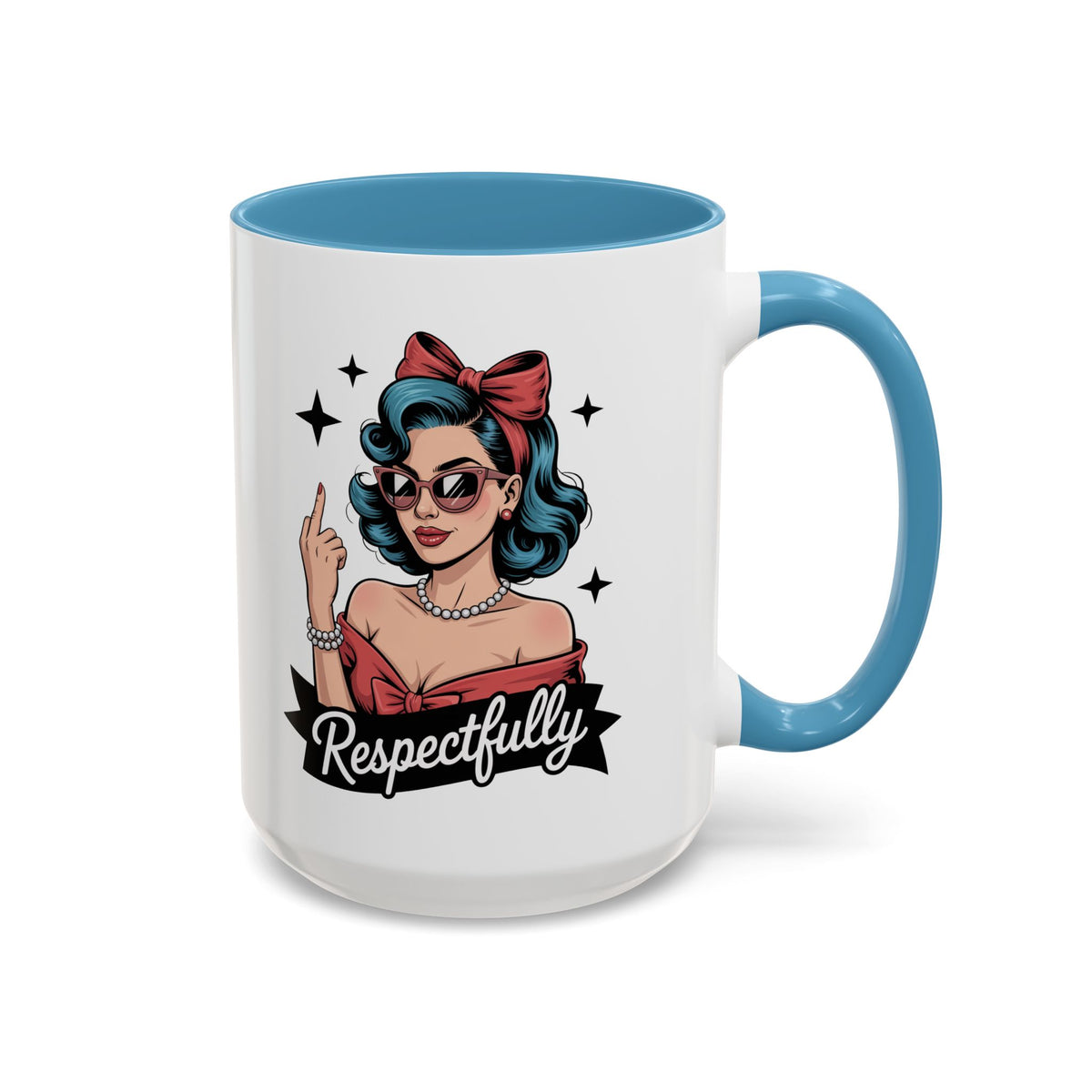 Retro Pinup Woman Saying Respectfully Mug | Vintage 50s Rockabilly, Retro, Jokes