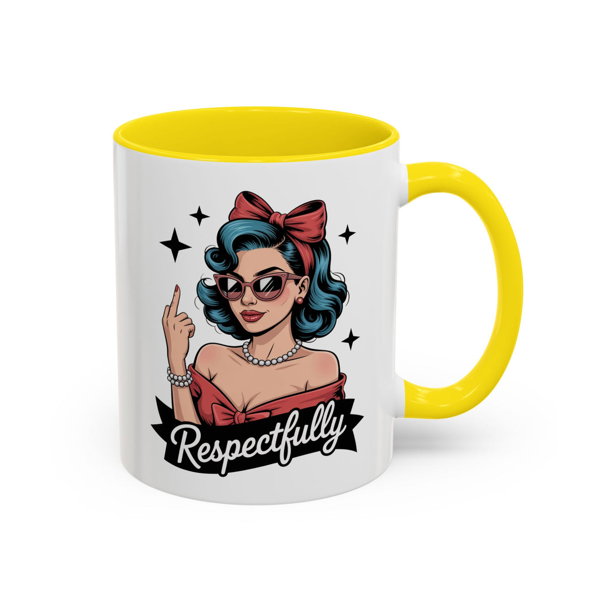 Retro Pinup Woman Saying Respectfully Mug | Vintage 50s Rockabilly, Retro, Jokes