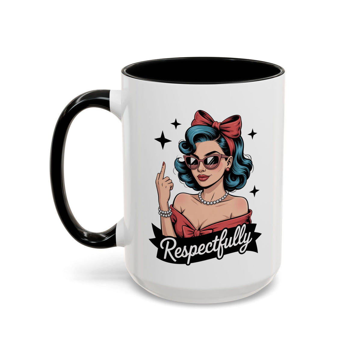 Retro Pinup Woman Saying Respectfully Mug | Vintage 50s Rockabilly, Retro, Jokes