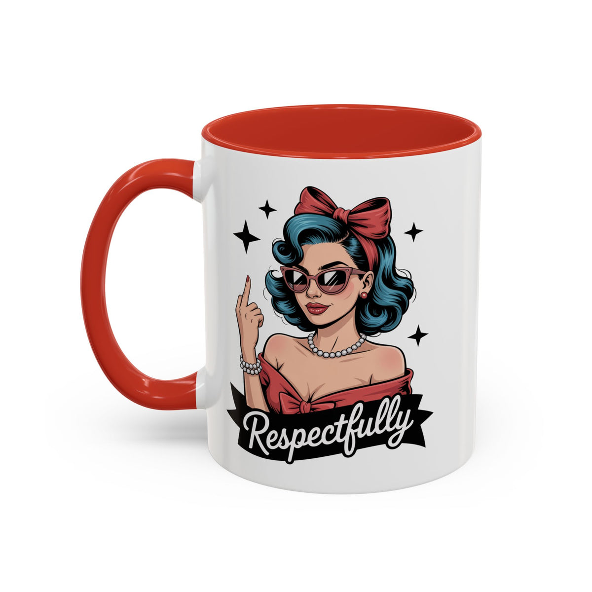 Retro Pinup Woman Saying Respectfully Mug | Vintage 50s Rockabilly, Retro, Jokes