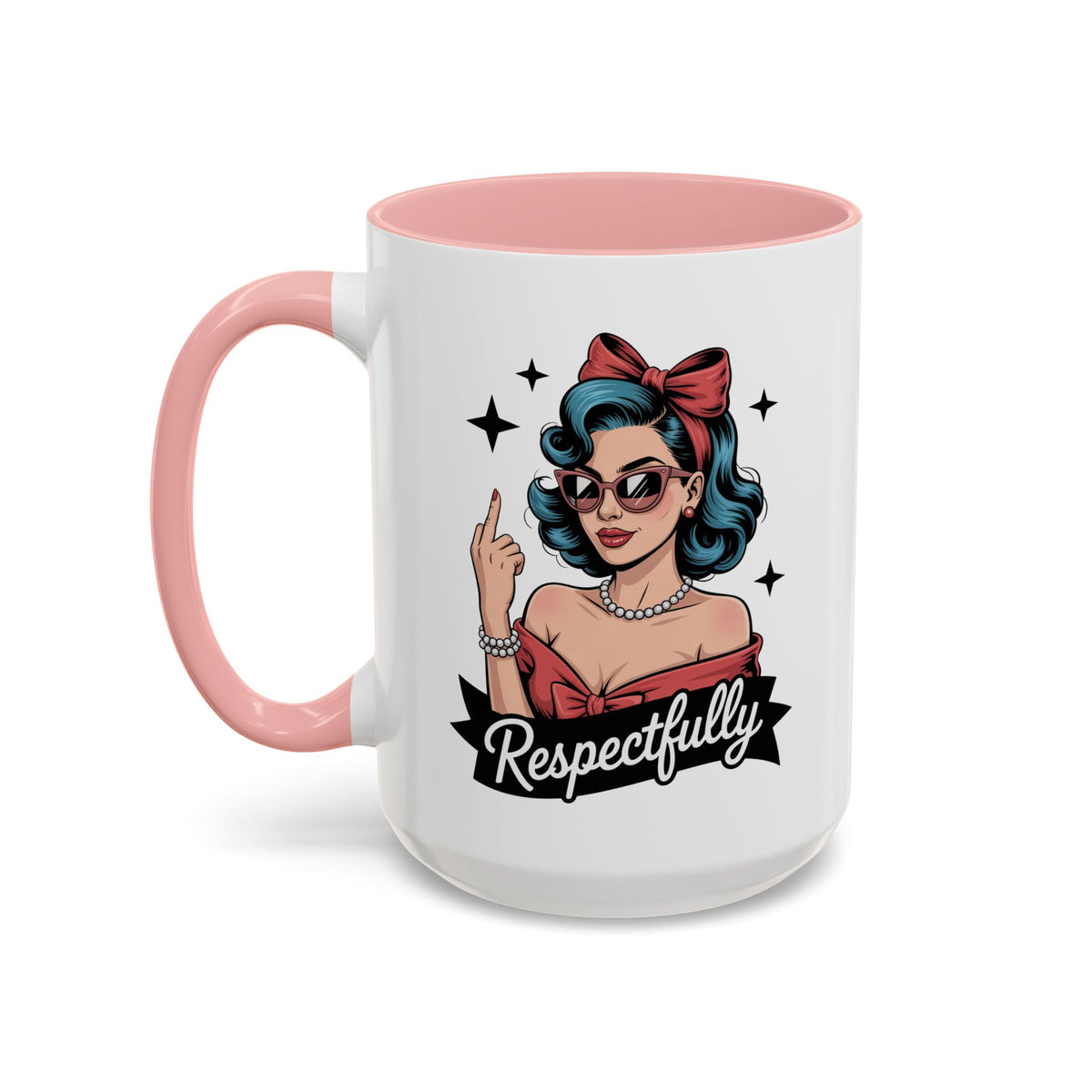 Retro Pinup Woman Saying Respectfully Mug | Vintage 50s Rockabilly, Retro, Jokes