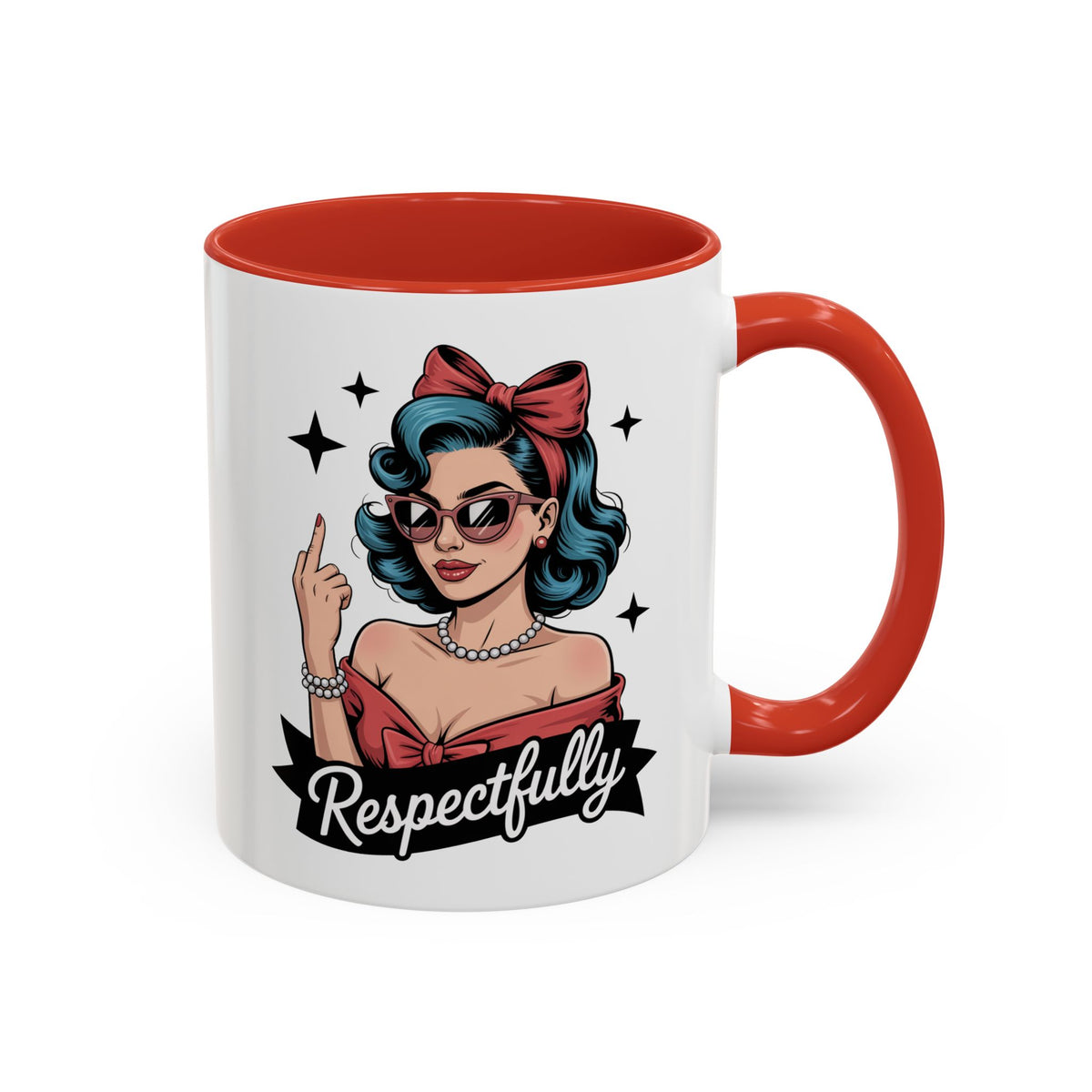 Retro Pinup Woman Saying Respectfully Mug | Vintage 50s Rockabilly, Retro, Jokes