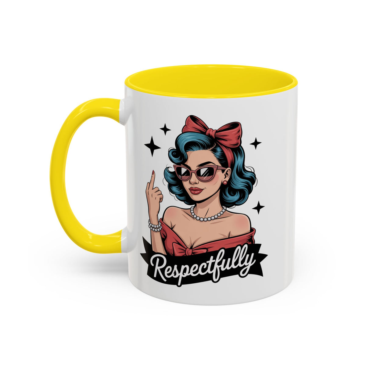 Retro Pinup Woman Saying Respectfully Mug | Vintage 50s Rockabilly, Retro, Jokes