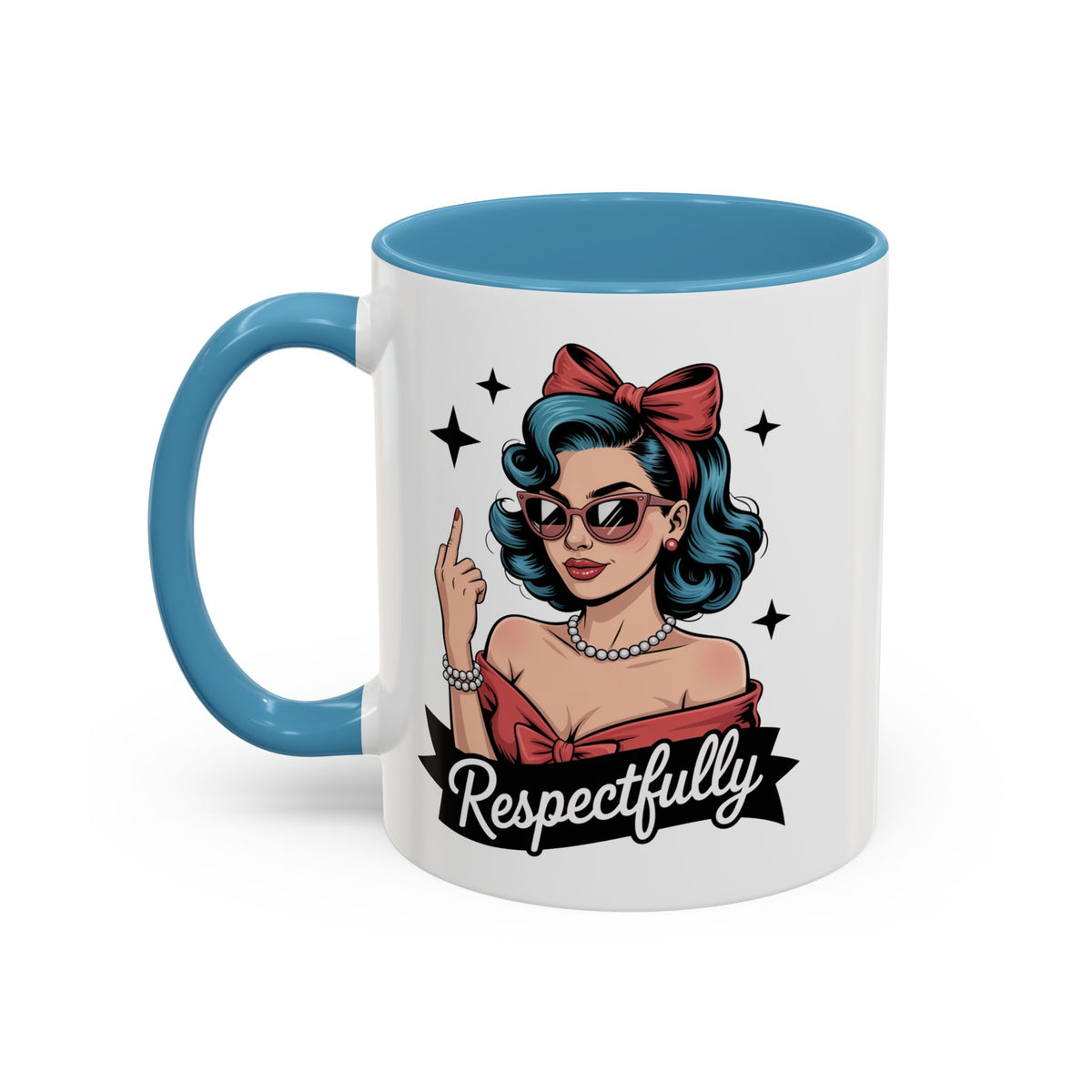Retro Pinup Woman Saying Respectfully Mug | Vintage 50s Rockabilly, Retro, Jokes