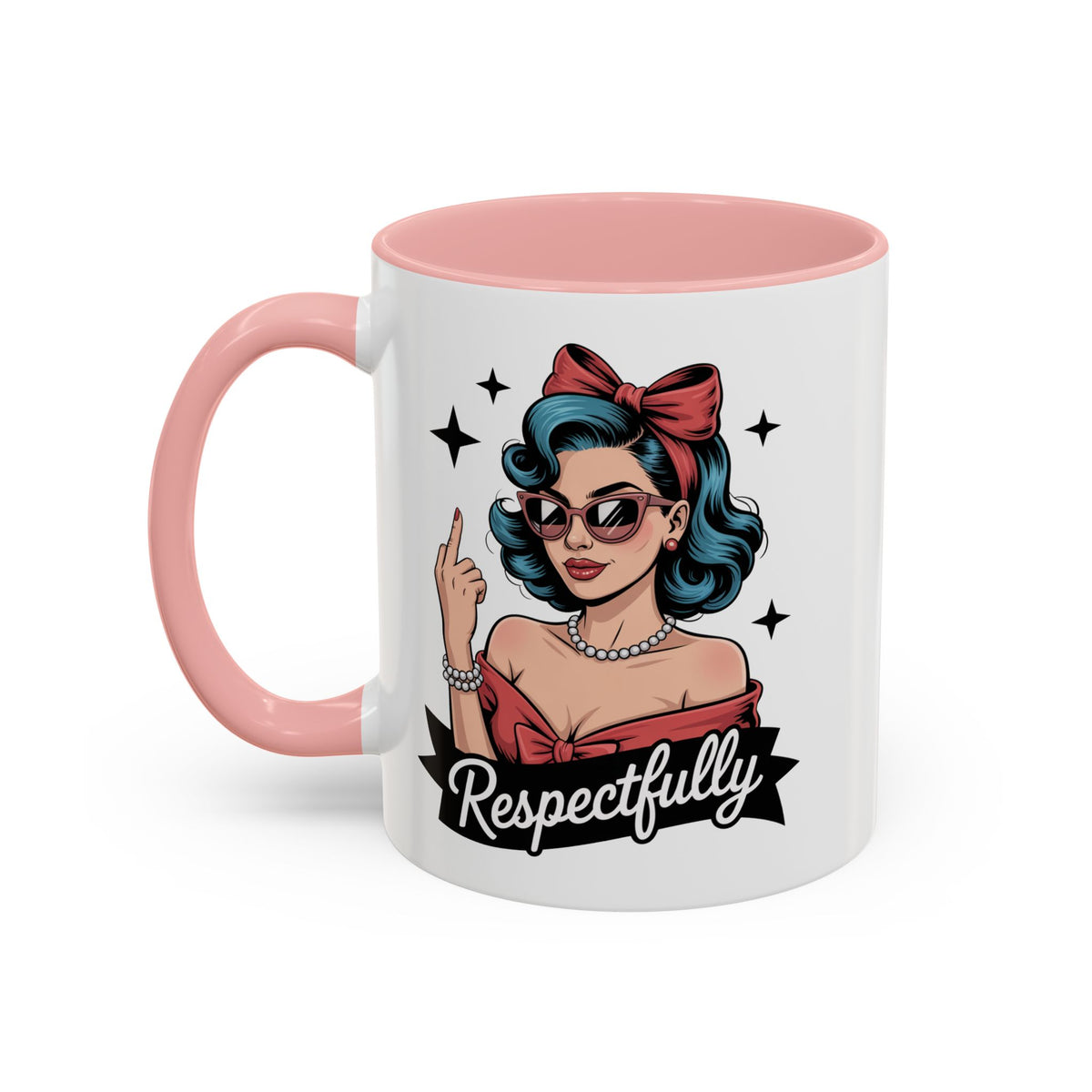 Retro Pinup Woman Saying Respectfully Mug | Vintage 50s Rockabilly, Retro, Jokes